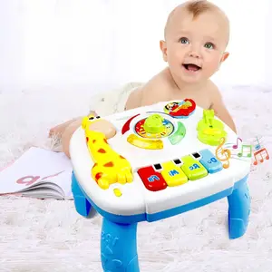 Set Mainan instrumen musik Piano elektronik, Meja belajar aktivitas bayi multifungsi 2 in 1 jerapah