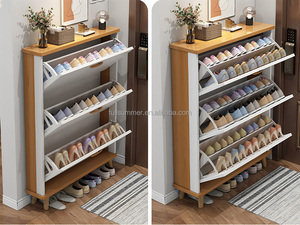 FULLSUMMER Ultra Thin Modern Designs Flip Drawers Tipping Wooden Storage 6 Tier <strong>Shoe</strong> Rack <strong>Cabinet</strong> With Door <strong>White</strong> - Product Image 4