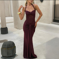Nouvelle Robe Longue Plissée Élégante pour Femme 2025 – Modèle Sexy Halter Bodycon Dos Nu Tendance pour l'Été – Idéale pour le Commerce International