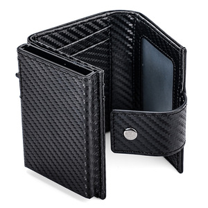 Estoque Vintage Crazy Horse Couro RFID Viagem Carteira Com Tag Air Transparente Janela ID Card Holder Alumínio Case Carteiras