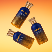 Botol pompa plastik hewan peliharaan bentuk silinder mewah gradien Blue-Gold kustom Logo 300ml 400ml 450ml untuk sampo kondisioner rambut