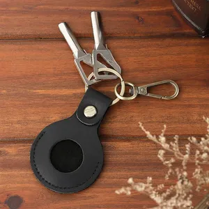 Portachiavi Circolare in Vera Pelle Crazy Horse, Porta Tessere di Accesso, Portachiavi Elegante, Porta Sensore Ascensore, Porta Apple Tracker, Portatile - Product Image 2