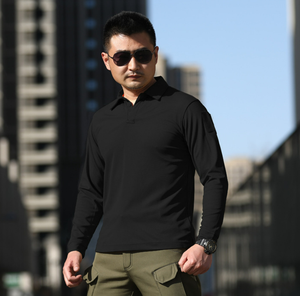 เสื้อโปโลผู้ชาย DFT02 แบบแห้งเร็วสำหรับเล่นกีฬา ทำจากผ้าหนังกลับ มีกระเป๋าที่แขนเสื้อ และแถบตีนตุ๊กแกสำหรับติดตราสัญลักษณ์ - Product Image 5