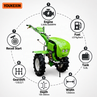 Motoculteur à essence 7 CV avec moteur OHV, guidon pliable, vitesses avant et arrière pour verger, transmission robuste