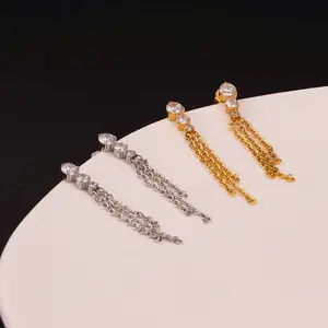 Boucles d'oreilles en acier inoxydable faites à la main avec diamant, vente en gros de bijoux de luxe design, boucles d'oreilles à pampilles, cadeau de fête de mariage pour femmes et filles