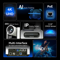 Cámara PTZ Tenveo 4K NDI con IA, Zoom 20X, SDI/HDMI/USB3.0/LAN *2 y Controlador de Cámara PTZ IP NDI, Cámara de Transmisión PTZ