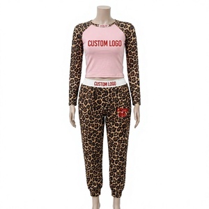 Latest Custom Logo Leopard Print 2 Piece Jogger <b>Set</b> For Women Cheetah Print Long Sleeve Jogger Pants Tracksuit Women 2026 - Product Image 2