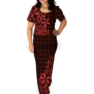 Vente en gros de feuilles de monstres Robes noires pour femmes Samoan Puletasi Vêtements tribaux polynésiens Robes deux pièces Puletasi Islander - Product Image 2