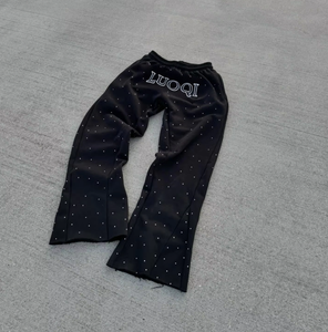 <span class=keywords><strong>Pantaloni</strong></span> della <span class=keywords><strong>Tuta</strong></span> da Uomo Streetwear Svasati in Cotone di Alta Qualità con Lavaggio <span class=keywords><strong>Stone</strong></span> Washed, Ricamo e Strass, Personalizzati all'Ingrosso - Product Image 2