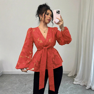 <span class=keywords><strong>Camicia</strong></span> da Donna alla Moda, Best-seller Primavera-Autunno, Nuovo Stile Sexy Semi-<span class=keywords><strong>Trasparente</strong></span> a Maniche Lunghe con Scollo a V - Product Image 4