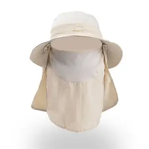 卸売カスタム屋外日焼け止め防水取り外し可能なフェイスネックフラップニットバケツ釣りキャップ刺繍フィッシャーマンサンマン帽子