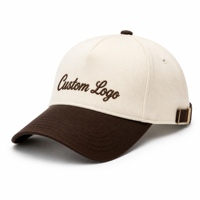 Casquette de baseball vintage à deux tons avec logo personnalisé, crème et marron chocolat, boucle en métal doré brodée, sangle réglable, unisexe