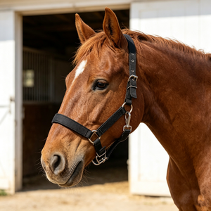 Black Nylon Adjustable Horse Halter Heavy Duty Horse Headcollar with Stainless Steel Metal Buckles <b>Snap</b> Clip Durable Horse Tack - Product Image 6