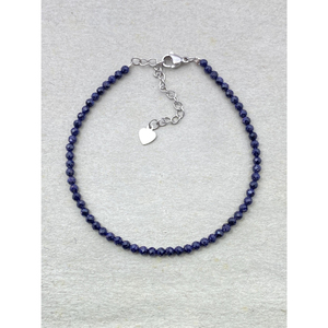 <b>Blue</b> Stainless Steel Dainty Gemstone Bracelet with Micro Faceted <b>Beads</b> Minimalist Jewelry - Product Image 1