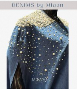 Ensemble cape en jean orné de perles avec cape superposée élégante et ensemble intérieur assorti, séchage rapide, coupe-vent, qualité supérieure pour l'été - Product Image 2