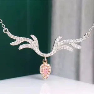 Deer Horn Lovely Trendy Girls Diamond Jewellery 18k Gold 0.06ct Natural Pink Diamond Pendant Necklace