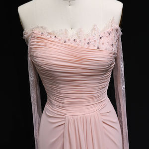 シャロンは、SF397ピンクレースオフショルダーイブニングドレス、クリスタルプリーツ付き、女性用ウェディング、アラビア風プロムガウン、在庫なしと言いました。 - Product Image 4