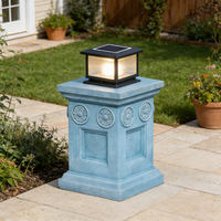 Alas Resin Berukir Motif Bunga Biru, Alas Dekoratif Luar Ruangan untuk Lampu Teras & Aksen Taman