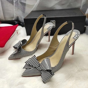 Wholesale <b>Black</b> Striped D'Orsay Pointy Toe Elegant Thin High <b>Heels</b> Slingback Breathable Summer Luxury Women Pumps Shoes - Product Image 2