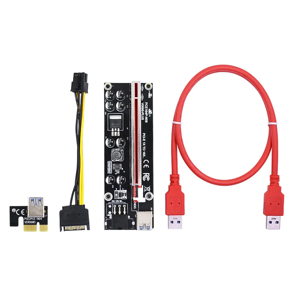 V009S VER009S Plus Kartu Riser PCI-E, 1X Hingga 16X Extender SATA Ke Kabel Daya 6Pin