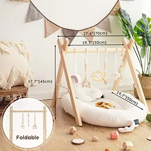 Custom Wooden Baby Gym Foldable Baby Play Gym And Wooden Frame Activity Center With Montessori Toys