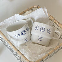 Mug en céramique Niche Ins White Ocean Cartoon Puppy, tasse empilable douce, tasse à eau et à café en céramique petite tortue