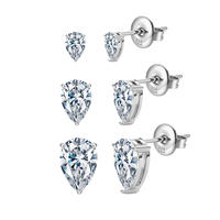 Anting Tusuk Zirkonia Kubik AAAAAA Bentuk Tetesan Air Mata yang Cantik, Bahan Baja Tahan Karat 316 Berlapis Emas dengan Setting Prong untuk Wanita