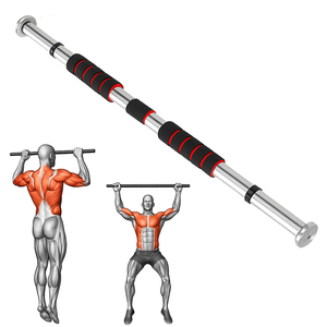 Barra de dominadas ajustable portátil para montar en la pared, sin necesidad de taladrar, barra horizontal antideslizante para puerta, equipo de ejercicio para gimnasio en casa, color negro - Product Image 1