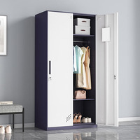 Armoire métallique moderne à deux portes bicolore, casier à vêtements en acier avec tringle de suspension et étagères réglables pour la maison