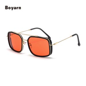 Boyarn Hot Bán người đàn ông đầy màu sắc mùa xuân chân hình chữ nhật Khung kính nhựa + mettal chùm đôi UV400 steampunk Kính mát - Product Image 3