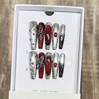 Super Offre de Septembre : Faux Ongles à Presser en Résine Effet Œil de Chat Gothique Français pour Halloween, Style Vintage Rétro, pour Nail Art