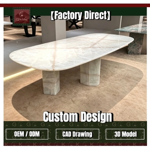 GOLDKING Centre de table de luxe haut de gamme pour exposition, en marbre veiné champagne de forme <span class=keywords><strong>bateau</strong></span>, avec pieds en bloc de marbre massif, OEM ODM - Product Image 1