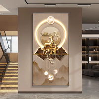 Peinture à l'huile minimaliste d'un cerf, art mural en porcelaine cristalline LED pour salon, chambre ou bureau avec cadre en métal