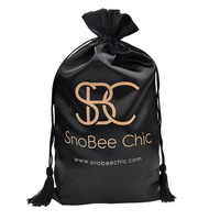 Sac de rangement pour perruque en satin avec cordon de serrage, imprimé avec un logo personnalisé, doublé de soie, pochette d'emballage pour extensions de cheveux, pour les promotions de salon