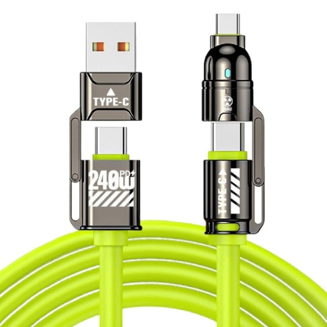 4 in 1 Multi USB C Cable 240W Fast Charging | USB C to C/L & USB a to C/L | Thicker Silicone 4 Colors 3.3Feet/1M with Box Pack