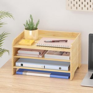 <b>Desktop</b> <b>Shelf</b> Bamboo Wood 13.19x10.04x7.48 Inch 4 Tier Storage Organizer Office Desk Organizer - Product Image 4