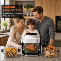 Friteuse à air électrique en verre, non toxique, 8-en-1, portable, compatible VR, avec bol en verre transparent, multicuiseur réversible 1800W, certifiée ETL GS