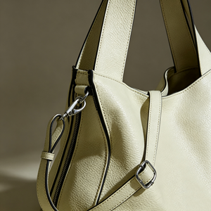 Cream Pebble Grain <b>Shoulder</b> Tote <b>Bag</b> Detachable Strap Side <b>Zip</b> Design <b>Large</b> Capacity Office Work Handbag - Product Image 6