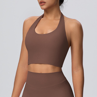 Débardeur de sport sans coutures pour femme, maintien élevé, avec coussinets de soutien-gorge amovibles, col en V, dos nu, pour le yoga - Extensible dans quatre directions