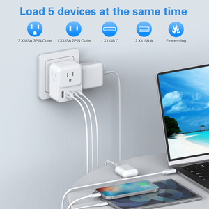 Multiprise murale américaine en cuivre avec 4 prises CA + 2 ports USB-A + 2 ports USB-C – <span class=keywords><strong>Cube</strong></span> d'alimentation multifonction pour voyage et usage domestique - Product Image 4