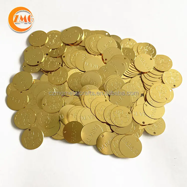 wholesale round shape gold plating brass metal custom jewelry logo tags