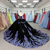 Robe de Quinceañera Jancember 1507 en velours noir de luxe, robe de bal à sequins violets, robe de mariée gothique, robe de cérémonie de mariage formelle