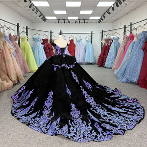 Jancember 1507 Abito da Quinceañera di Lusso in Velluto Nero con Paillettes Viola, Abito da Ballo Gotico, Abito da Sposa Formale per Cerimonie Nuziali ed Eventi - Product Image 3