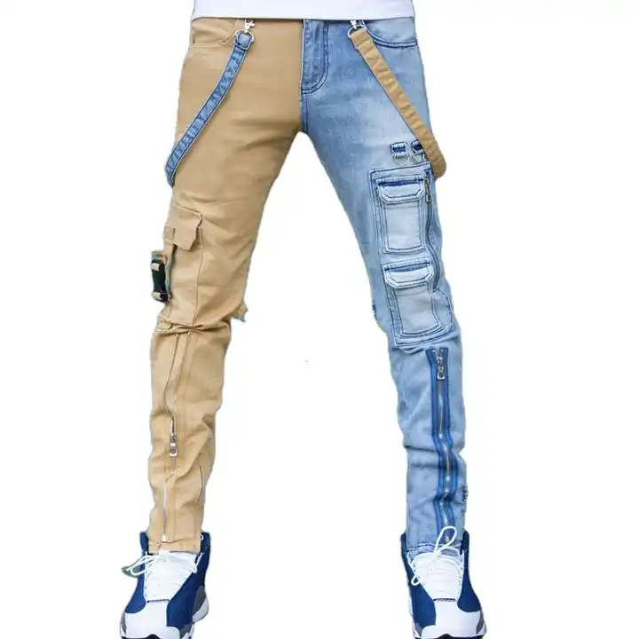 Wholesale Men Autumn Streetwear Two-color patchwork straight jeans Man  Stylish High Quality Multi-pocket Casual Jogger Denim Trousers From  m.