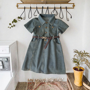 Nuevo Vestido Vaquero de Verano para Niñas con Cuello Redondo, Estilo Vintage Lavado, Suave, de Manga Corta, con Volantes Largos, para Fiestas, Corte en A - Product Image 1