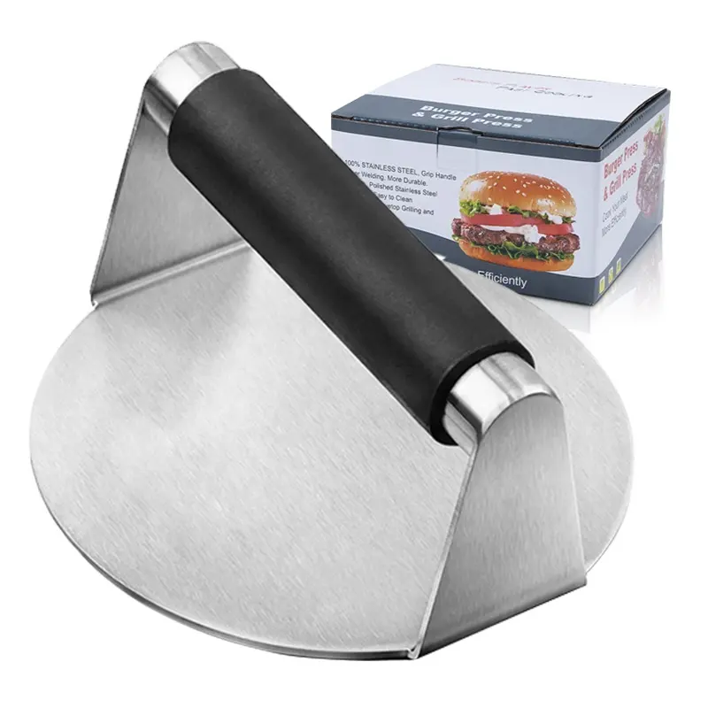 5,5 Zoll runde Antihaft-Hamburger presse Edelstahl Glatter flacher Boden Burger Smasher Burger Press mit Verbrüh schutz griff