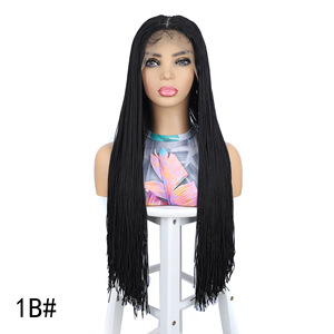 Perruque avant en dentelle synthétique de haute qualité pour femmes avec dentelle transparente Fine Double brin torsion tresse <span class=keywords><strong>cheveux</strong></span> courts <span class=keywords><strong>frange</strong></span> pour l'exportation - Product Image 6