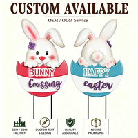 Set di 2 Decorazioni da Giardino Creative in Metallo a Forma di Uovo di Pasqua e Coniglio per Splendide Decorazioni Pasquali