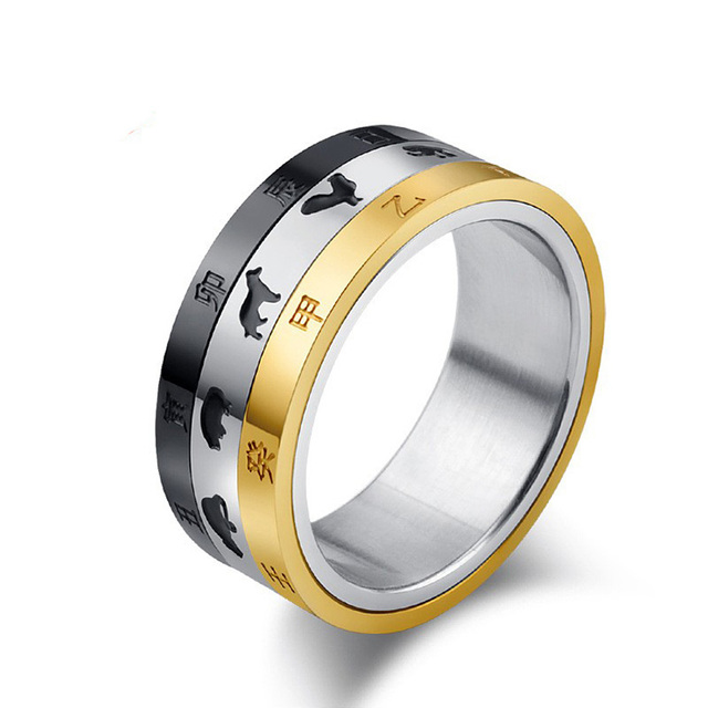 Custom Wholesale Man Fashionable the 12 Chinese Zodiac Jewelry Gold Plated Anti Anxiety Stress Fidget Rotating Finger Mens Ring