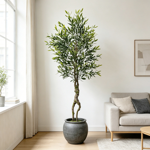Arbre d'olivier artificiel en gros, 200 cm (6,6 pieds), résistant aux UV, feuillage dense, en plastique, pour décoration de jardin extérieur - Product Image 1